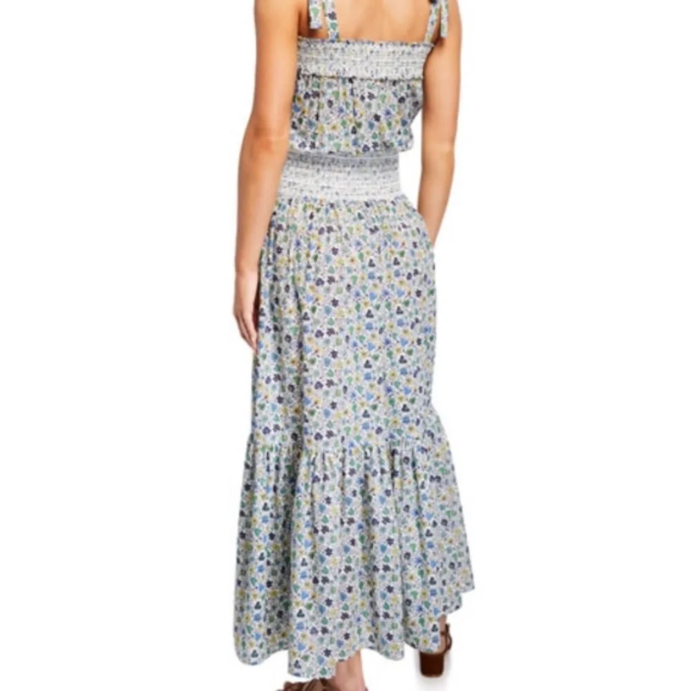 Tory Burch Smocked Floral Print Floral Cotton Voile Dress XS